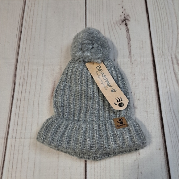 Bearpaw Knit Beanie Hat Cap Grey with Metallic - Picture 1 of 9